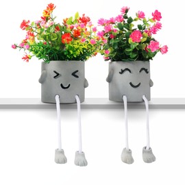 skycoo 2 Packs Cute Fake Plants, Kawaii Artificial Potted Plants for Table Desk Home Bedroom Bathroom Office Shelf Office Wall Room Farmhouse Decor Artificial Plants B2