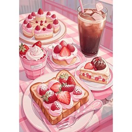 MEIYUDA 5D Diamond Painting Kit Completo Dessert, Pittura Diamante per Bambini, Fai-da-te Diamond Painting DIY Strass Ricamo a Punto Croce Decorazione per Casa 30x40cm