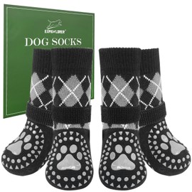 EXPAWLORER Dog Socks for Hot Pavement to Prevent Licking Paws, Plaid Non Slip Doggie Grippy Booties Shoes for Hardwood Floors, Boots & Paw for Small Medium Large Senior Dogs Black S