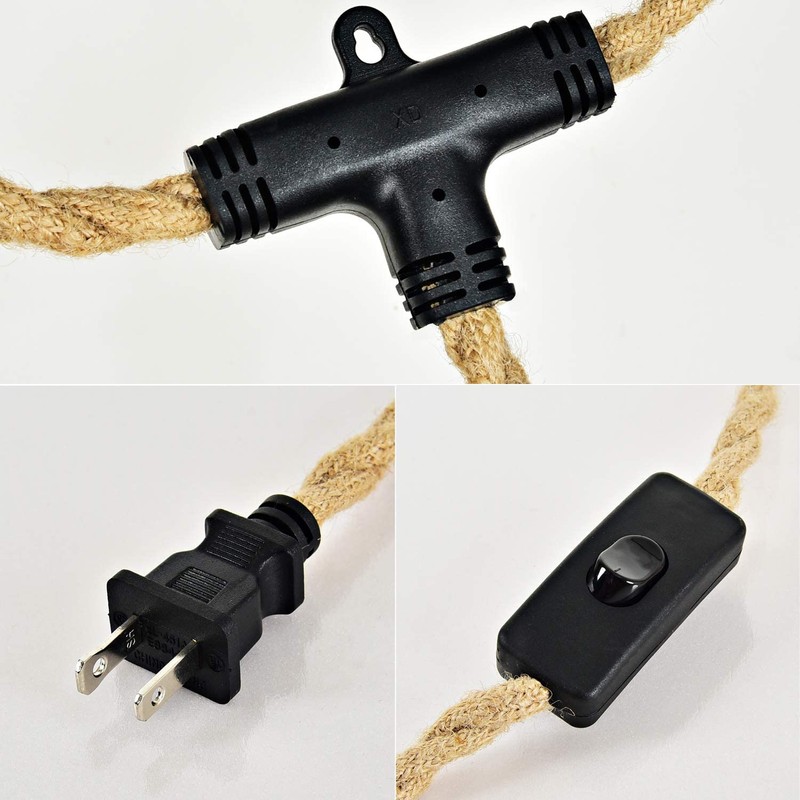 ALAISLYC 3 Plug-in Pendant Lights Kit - Hemp Rope Cord