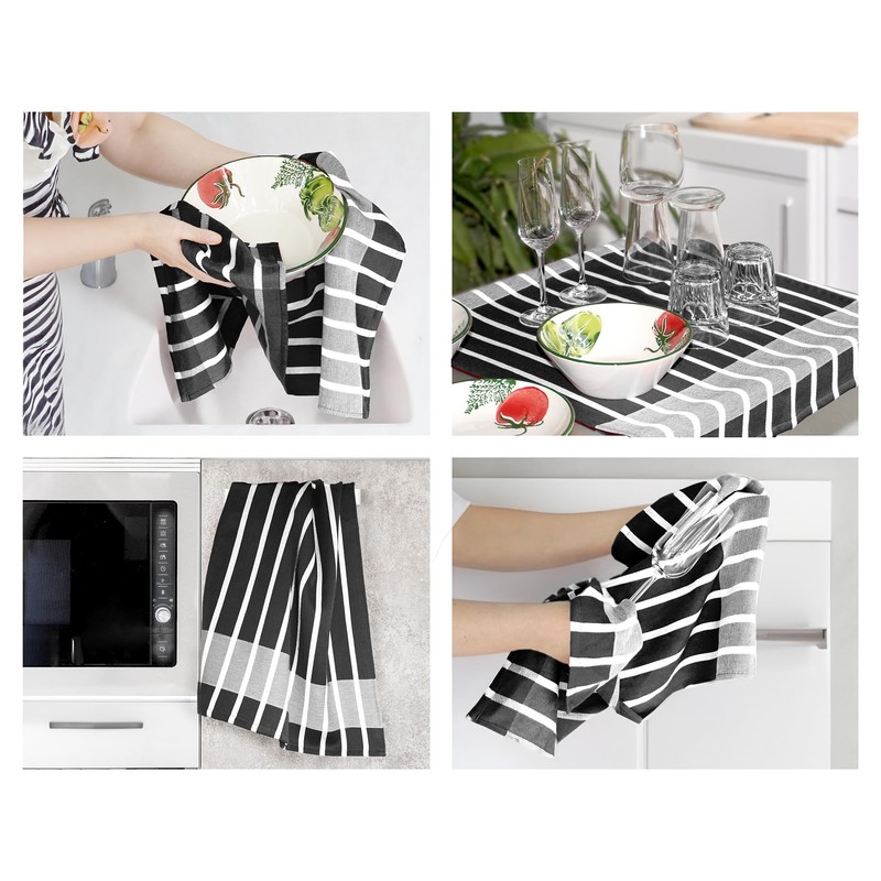 Lashuma Tea Towels Cotton Set, Dry Towels Striped Black -