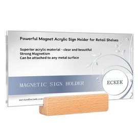 ECKEK Magnetic Sign Holder Grip Holder, Powerful Magnet, Acrylic Sign Holder for Retail Shelves Display Store Vendor Event Warehouse and Shop Supplies (Wood Base 210*100mm/ 8.27*3.94inches)