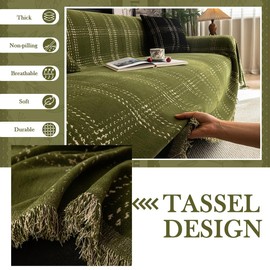 HANDONTIME Couch Covers for Dogs, Buffalo Check Sofa Cover White Plaid Geometric Pet Couch Cover for Dogs & Cats Chenille Sofa Covers Washable 3 Seat Sectional Covers Soft (Matcha Green, 71"x150")