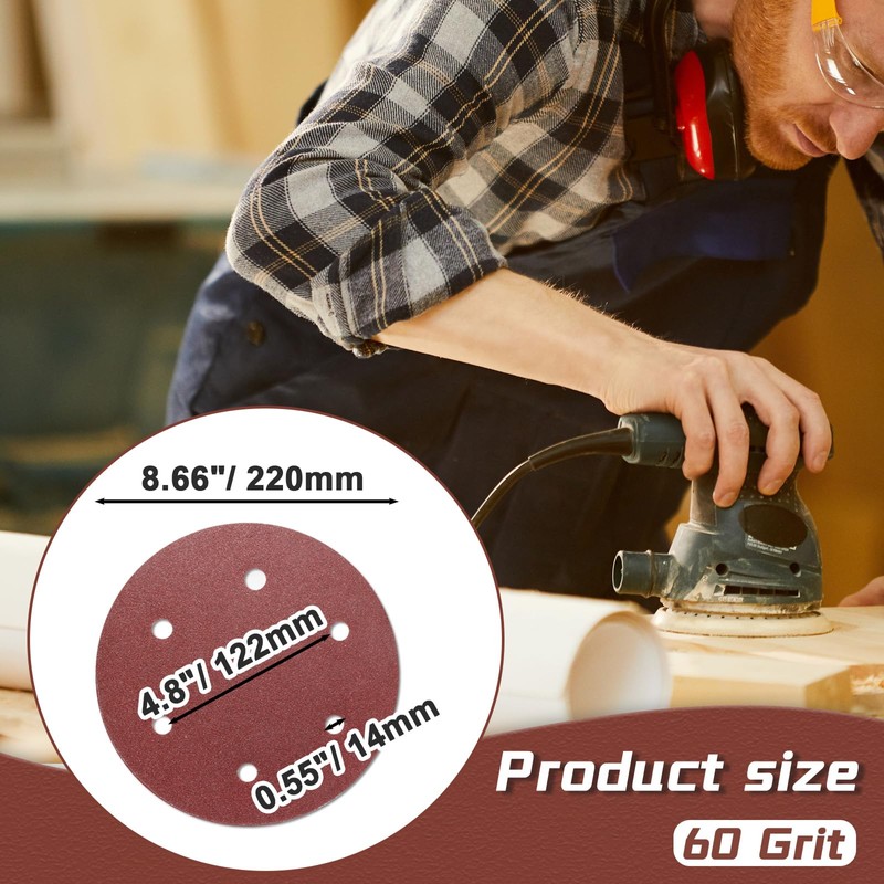 Hordion 12PCS 9 Inch Sanding Discs 60 Grit, 6 Hole