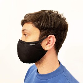Maskari Black Reusable Face Mask | Washable | 3 Layer Face Masks | Adjustable Earloops | HeiQ Viroblock | Breathable | Ideal for women and teens | Pro 1 Pack, Medium