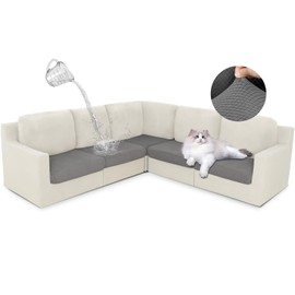 ALIECOM Waterproof Sectional Couch Cushion Covers L Shape Stretch 5 Pcs Magic Sectional Sofa Covers Washable Corner Seat Slipcover Pet Dog Universal Furniture Protector (5 Seat Covers, Light Grey)
