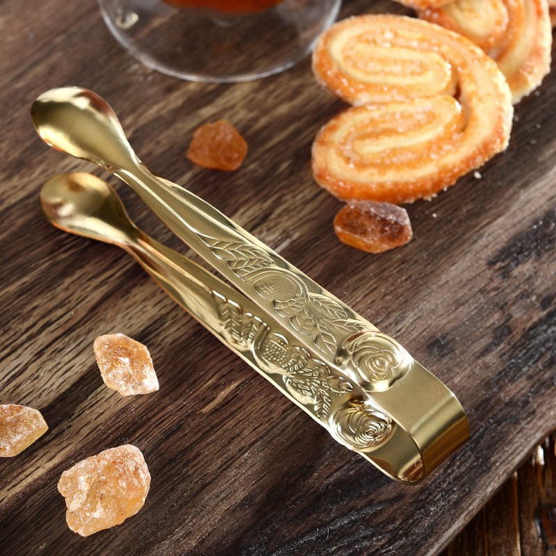 GRÄWE Sugar Tongs, Stainless Steel, Rose Decoration, Gold