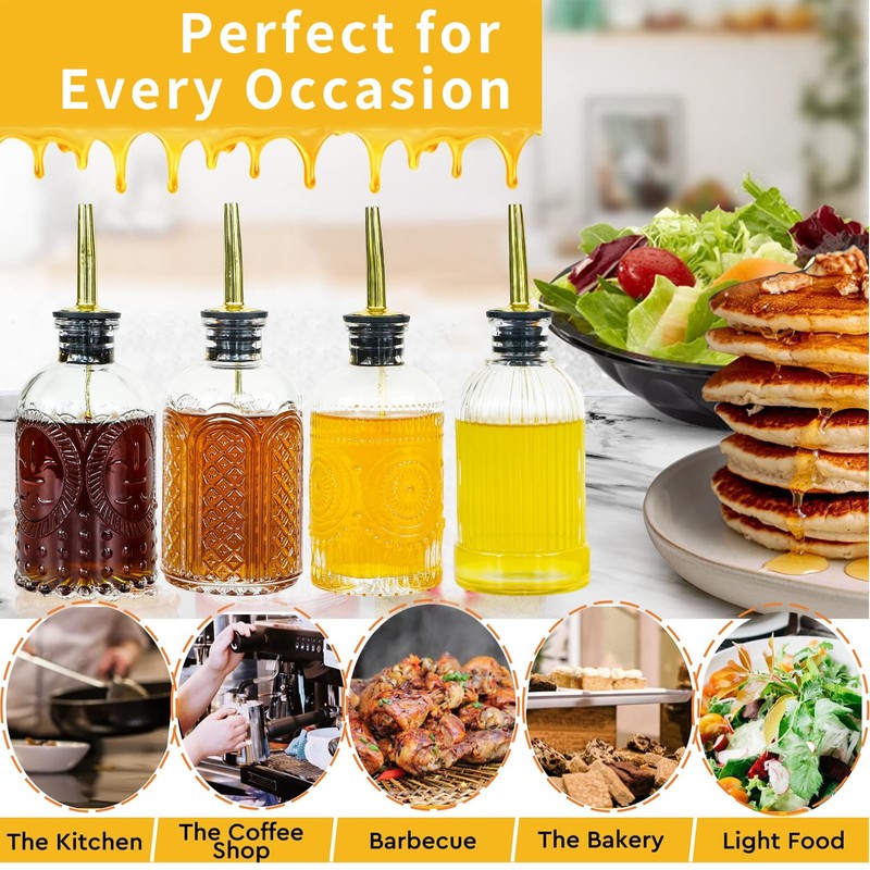 Oudizz Syrup Dispenser Bottles Set,4 pcs 7oz Glass Coffee Syrup