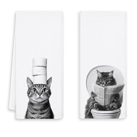 OSLYSOF Funny Cat Hand Towels Set of 2, Cat Gifts for Women, Cute Bathroom Decor, Cute Funny Bathroom Hand Towels, 16x24 Inch