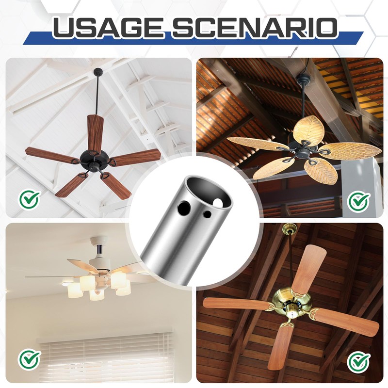VIHOSE Ceiling Fan Downrod 48 Inch, Silver, 4 Inch Non-Threaded