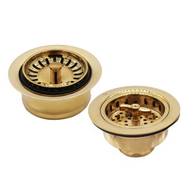 Westbrass CO2195S-01 Combo Pack 3-1/2" Wing Nut Twist Style Large Basket Extra-Deep Collar Kitchen Sink Waste Disposal Flange with Strainer Stopper, Polished Brass
