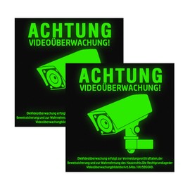 2025 Upgrade Night Fluorescence Sign Video Surveillance Private Property Attention, Aluminium Sign Camera Surveillance Notice Sign Video Surveillance (Pack of 2) (Black, Square, 15 x 15 cm)