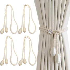 Hurifeng Curtain Tiebacks Pack of 4 - Handmade Cotton Rope Curtain Ties, Adjustable Curtain Rope Buckle - 50 cm Elastic for 3-8 m Curtains, Ideal for Living Room, Bedroom, Balcony, Boho Decor