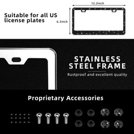 OKLPF Bling License Plate Frame for Women, 2PCS Sparkly License Plate Frames| Over 1200 pcs14 Facets Bedazzled Clear Glass Diamond Rhinestone Crystals w/Free Glitter Diamond Box (Black)