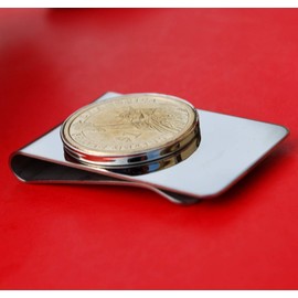 US 2007 ~ Current Year Presidential Dollar BU Uncirculated Coin Stainless Steel Gold Silver Two Tone Money Clip NEW - the Statue of Liberty