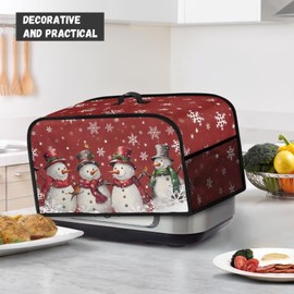 Annejudy Christmas Slow Cooker Cover Splash Stain Resistant Kitchen Appliance Dust Cover with Top Handle and Side Pockets Kitchen Appliance Accessories Universal Fit Size, Snowman Pattern