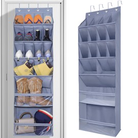 Yteseery Over The Door Shoe Organizer, Hanging Shoe Rack with Extra Large Deep 16 Pockets, Wall Shoe Storage for Closet and Narrow Door, Hanging Shoe Organizer, RV Storage and Organization, Grey