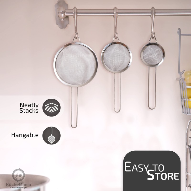 Küche Mania Stainless Steel Sieve Set - Strong, Sturdy Handles