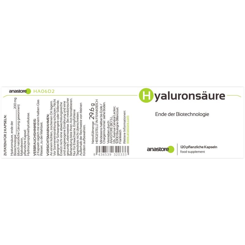 Biotechnological hyaluronic acid * 100 mg / 120 vegetable capsules