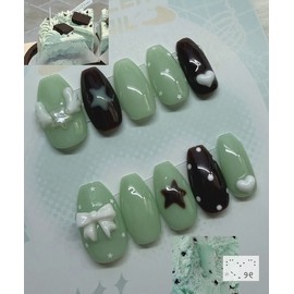 Mint Star Choconara Handmade Nail Tips - Almond / 민트별 초코나라 수제네일팁 - 아몬드