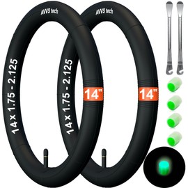 14 x 1.75-2.125 AV 32 mm inner tube for bicycle and bicycle trailer, 14 inches, 14 x 1.75/1.95/2.125 with car valve, 32 mm. Includes 2 mounting levers. Pack of 2. Compatible with 14 inch wheels