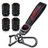 Tire Valve Stem Caps and Genuine Leather Car Keychain Keyring