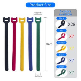 56PCS 6 Inches Cable Ties Reusable Multi-Purpose Wire Ties Cord Organizer Adjustable Cable Management 5 Colors (28 black, 7 red, 7 yellow, 7 blue, 7 green)
