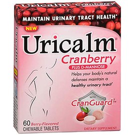 Uricalm Cranberry plus D-Mannose Dietary Supplement Chewable Tablets Berry-Flavored - 60 ct, Pack of 2