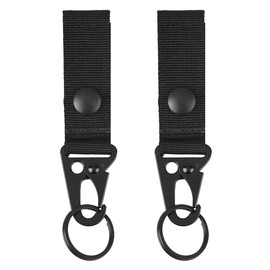 TRIWONDER Key Ring Molle Key Chain Buckle Nylon Velcro Belt Carabiner Climbing Button Multi Hook Snap Ring Locking Carabiner (Black) - Set of 2