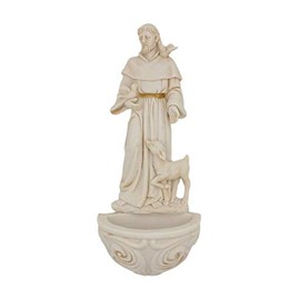 Corbase Religious Resin St. Francis with Doves Holy Water Font, 6 3/4 Inch