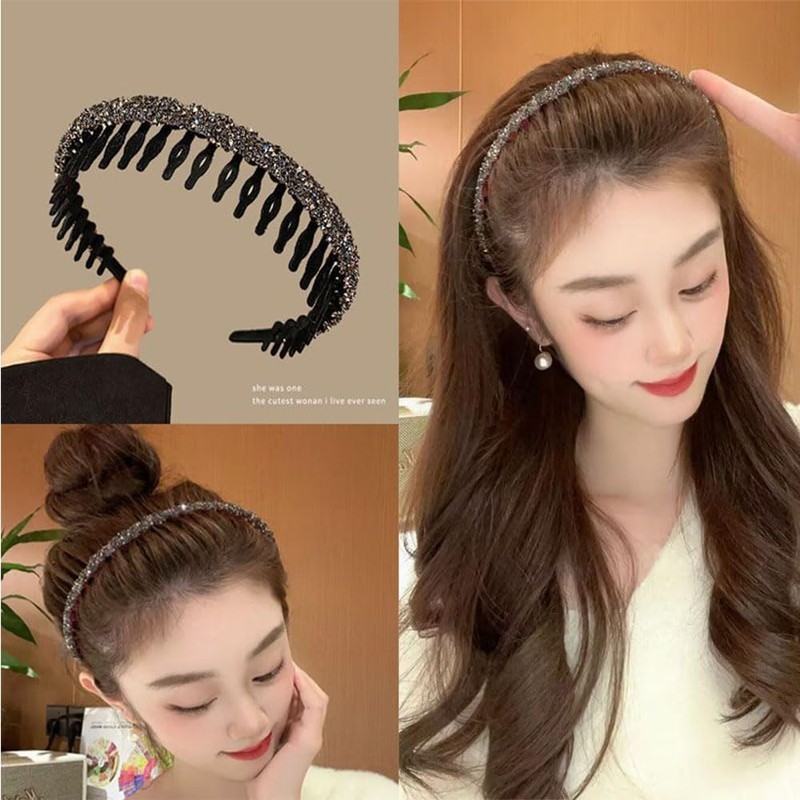 Headband Women No Pain Headband Tooth Full Diamond Flocking Headband