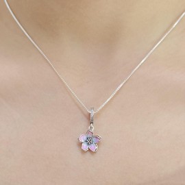 PARCOM Cherry Blossom Necklace 925 Sterling Silver Pendant Jewelry for Women,Floral Charm Bracelets for Woman Mother's Day Gift