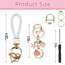 Bazasa Pink Car Keychain With Shell and Starfish Pendant Pretty Key Chains for Women Cute Girls Gifts Car Key Rings Female Handbags Backpack