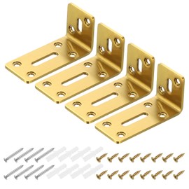 uxcell 4Pcs Adjustable L-Shape Corner Brace, 40 x 80 x 35mm l Corner Brace Slotted Joint Right Angle Bracket with Screws for Fixing Furniture Wood Shelves Cabinet Shelf, Rose Gold