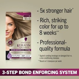 Schwarzkopf Keratin Color Permanent Hair Color Cream 7.1 Dark Ash Blonde, 1 Kit