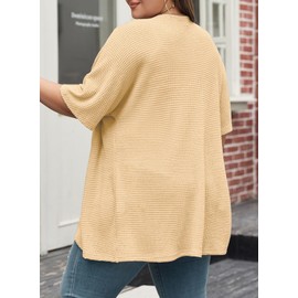 Eytino Womens Plus Size Open Front Cardigans Casual Short Sleeve Waffle Knit Kimono Tops Summer Cover-ups Apricot 2X