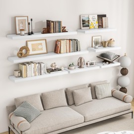 RICHFOCUS 31.5Inch Floating Shelves for Wall 2 Pack Shelves for Bedroom|Kitchen|Bathroom Wall Mounted Rustic Wood Floating Shelf with Invisible Brackets for Books|Storage|Decor, White