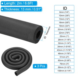 PATIKIL 3/4"(19mm) ID x 6.6Ft Pipe Insulation Foam Tube, 3Pcs Pipe Cover Wrap Roll Bar Padding Tubing for Handle Grip HVAC Outdoor Air Conditioner Units, Black