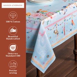 Maison d' Hermine 100% Cotton Tablecloths, 140 x 180 cm, Decorative, Washable, for Easter, Dining, Kitchens, Parties and Camping, Ibiza, Blue, Spring/Summer