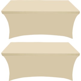 Utopia Kitchen Spandex Tablecloth 2 Pack [4FT, Champagne] Tight, Fitted, Washable and Wrinkle Resistant Stretch Rectangular Patio Table Cover for Event, Wedding, Banquet & Parties [48Lx30Wx30H Inch]