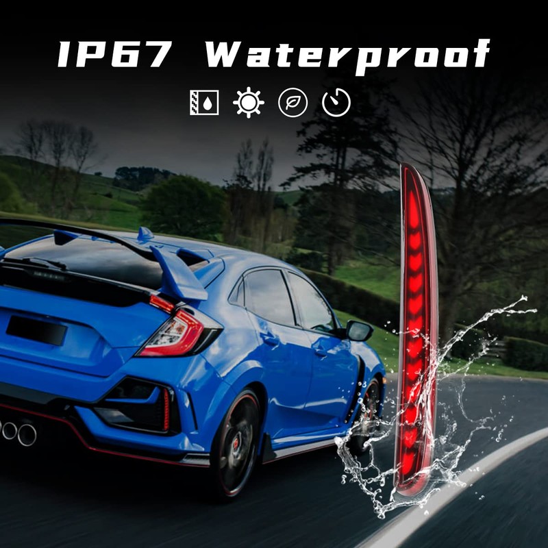 VGETTING Red Lens LED Reflector Lights For Honda Civic Hatchback,
