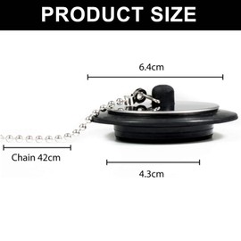 Universal bath plug with Stainless Steel Chain, bath plug replacement, Drain Stopper for Bathroom and Kitchen, bath plug and chain, Size 1.65in to 1.77in, Chain Length 16.5in