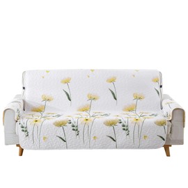 Dinjoy Floral Sofa Cover, Yellow Flower Sofa Slipcovers Washable Couch Covers Non Slip Sofa Protector with Elastic Straps Microfiber Cute Pet Sofa Cover for Dogs Kids, 3 Seater (Sitting Area 66 Inch)