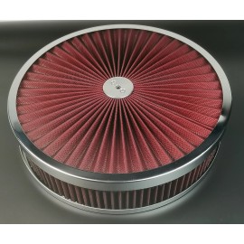 Rodspeedracing 14x3" Chrome Round Super Flow 4BBL Washable Air Cleaner Assembly (Recessed Base)