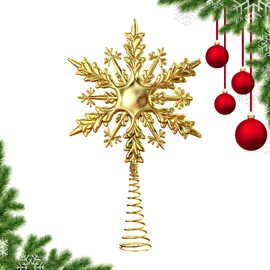 Christmas Tree Star, Gold Christmas Tree Topper Decoration, Snowflake Star Tree Topper, Electroplating Plastic Tree Topper Decor, for Christmas Tree Christmas Party Home Decor (gold A)