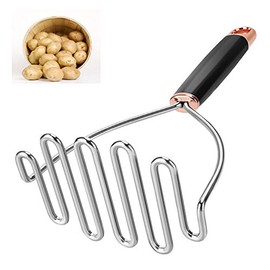 Alinnart Potato Masher Stainless Steel, Heavy Duty Mashed Potatoes Masher, Best Masher Kitchen Tool for Bean, Avocado, Easy to Clean - 10.24inch (Rose Gold)
