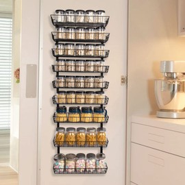 SWOMMOLY Adjustable Wall Mount Spice Rack, 9-Tier Dual-use (Multi-use) Organizer, Black