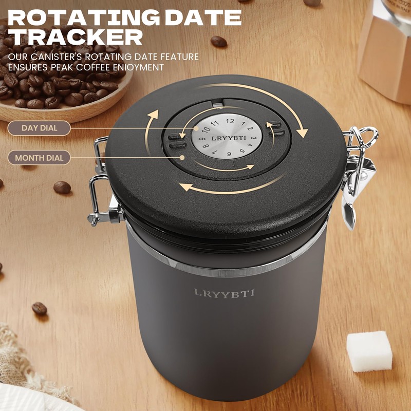 LRYYBTI 38oz Airtight Coffee Canister,Stainless Steel Coffee Bean Storage Container