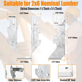 2x6 Joist Hanger LU26 1.2mm Thickness Steel Galvanized Face Mount Joist Hangers Hurricane Ties for Wood Rafters and Truss, 12 Pack