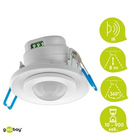 Goobay 71362 Infrarot Bewegungsmelder mit Dämmerungssensor Innen 360° PIR Sensor LED Leuchte Unterputz Deckenmontage Einbaubewegungsmelder 8 m Weiß
